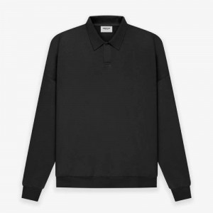Essentials Fear of God Long Sleeve Polo Sweatshirt Schwarz | 3795AFHNX