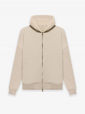 Essentials Fleece Zip Hoodie Beige | 0174CPAFY