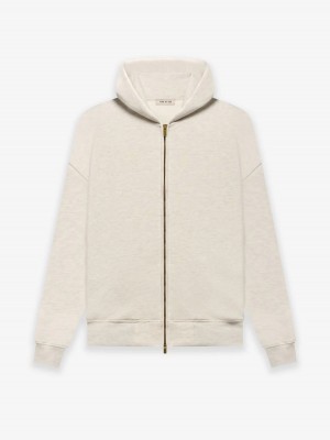 Essentials Fleece Zip Up Hoodie Beige | 3854PSQXO