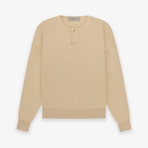Essentials Knit LS Henley Hoodie Damen Braun | 5308OZTEQ