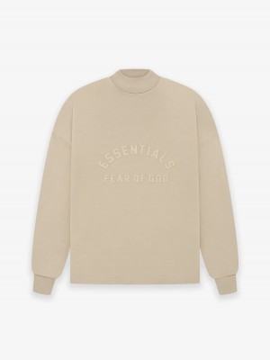 Essentials Ls Tee T-shirts Beige | 8310MYFBD