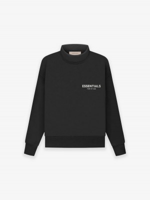 Essentials Mockneck Stretch Limo Sweatshirt Kinder Schwarz | 6297VGTOD